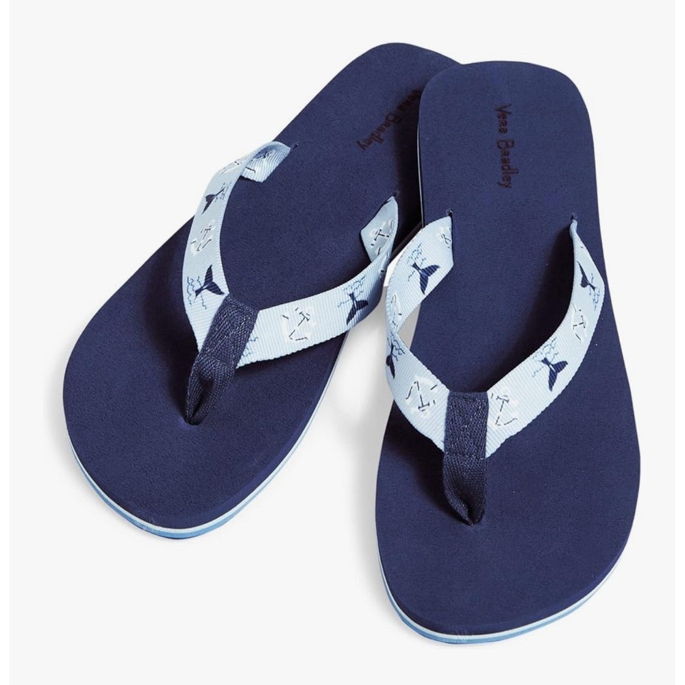 Vera Bradley Flip Flops Webbing Strap Really Regatta Sz L 9 Blue Nautical Whale